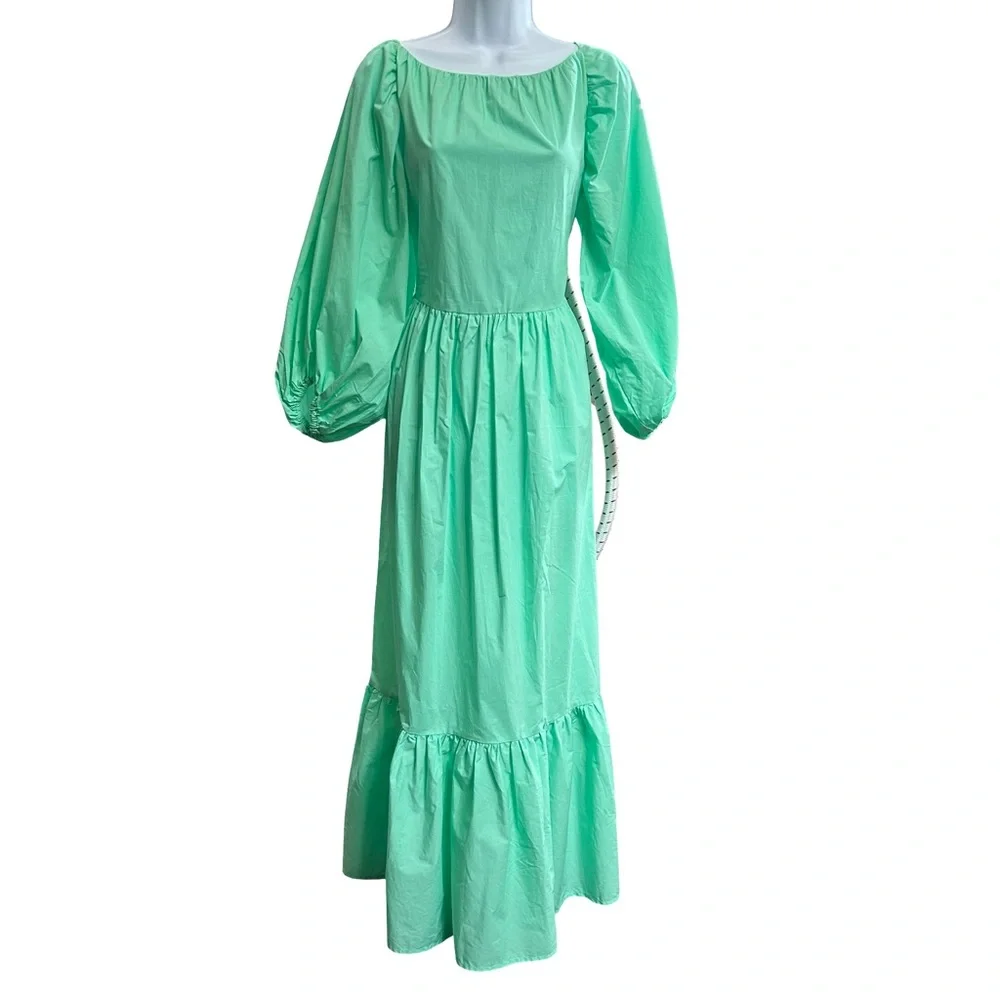 Warehouse 100% Cotton Light Green Long Sleeve Dress - Picture 4 of 10